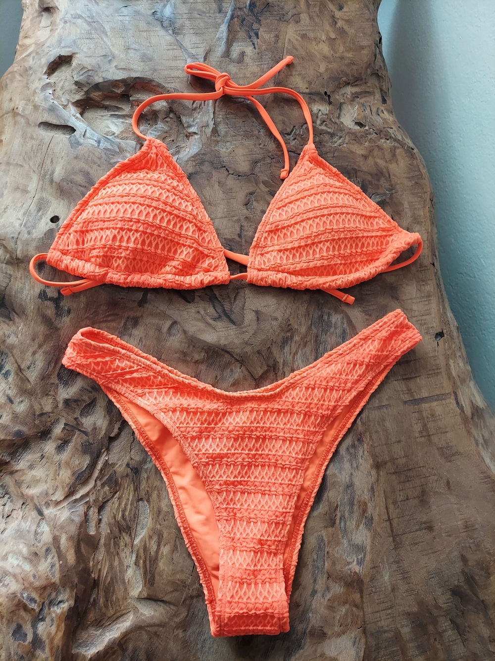 Textured Neon Orange Bikini Set